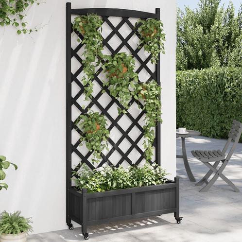 vidaXL Plantenbak met latwerk en wielen massief vurenhout, Tuin en Terras, Bloembakken en Plantenbakken, Nieuw, Hout, Verzenden