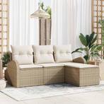 vidaXL Tuin Sofa Set met kussen 4 pcs Beige Poly riet, Verzenden, Nieuw, Rotan