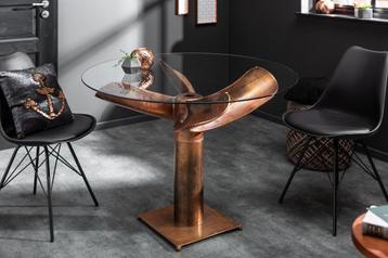 Maritieme eettafel OCEAN 105cm gevlamd koperen glazen tafel beschikbaar voor biedingen
