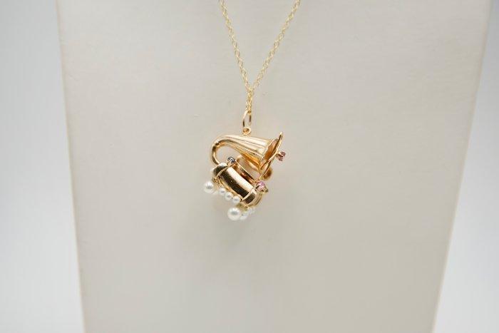 Ketting met hanger - 14 karaat Geel goud Saffier - Robijn, Sieraden, Tassen en Uiterlijk, Antieke sieraden