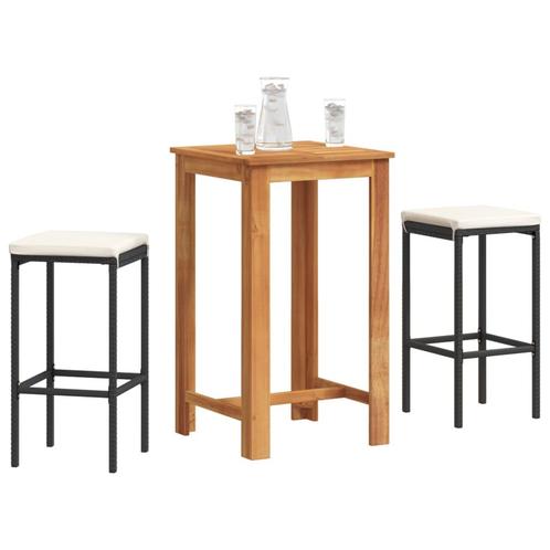 vidaXL 3-delige Tuinbarset massief acaciahout en poly rattan, Tuin en Terras, Tuinsets en Loungesets, Nieuw, 2 zitplaatsen, Rotan