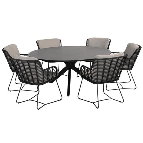 Locarno Fabrice dining tuinset 160 cm rond 7 delig HPL, Tuin en Terras, Tuinsets en Loungesets, Nieuw, Ophalen of Verzenden