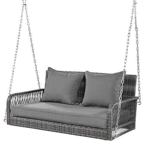 Merax Luxe Rotan Schommelbank - Tuinschommel met Kussens, Tuin en Terras, Tuinsets en Loungesets, Bank, 2 zitplaatsen, Nieuw, Rotan