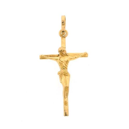 Gouden hanger van een kruis met corpus (religieus), Sieraden, Tassen en Uiterlijk, Bedels, Gebruikt, Overige merken, Goud, Ophalen of Verzenden