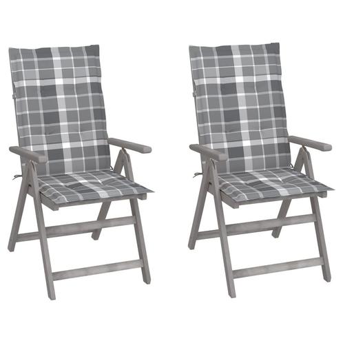 vidaXL Tuinstoelen 2 st verstelbaar met kussens massief, Tuin en Terras, Tuinstoelen, Nieuw, Hout, Verzenden