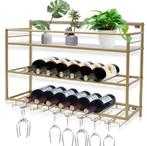 Gouden Wand Wijnrek 3-Lagen – Stalen Flessenrek met Glashoud, Huis en Inrichting, Woonaccessoires | Wijnrekken, Verzenden, Nieuw