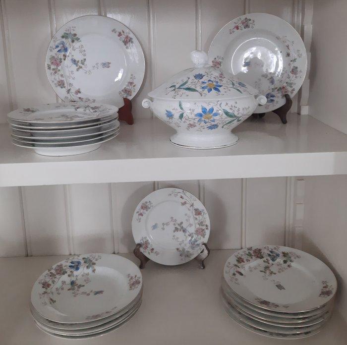 Antiek porseleinen servies met bloemen en vlinders -, Antiek en Kunst, Curiosa en Brocante