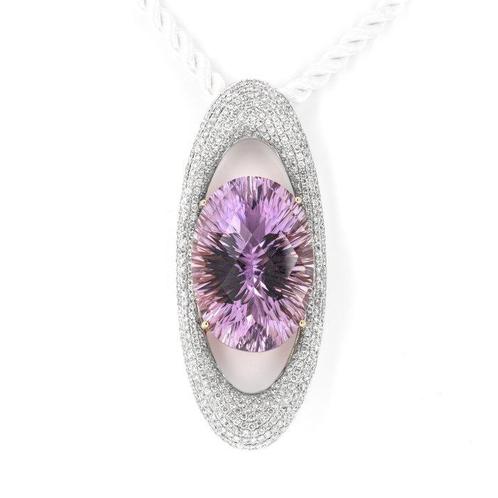 Hanger - 18 karaat Witgoud - 49.10ct. tw. Quartz - Diamant, Sieraden, Tassen en Uiterlijk, Antieke sieraden