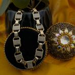 Gouden schakel armband met zirconia | 22,5 cm, Gebruikt, Overige kleuren, Ophalen of Verzenden, Met edelsteen
