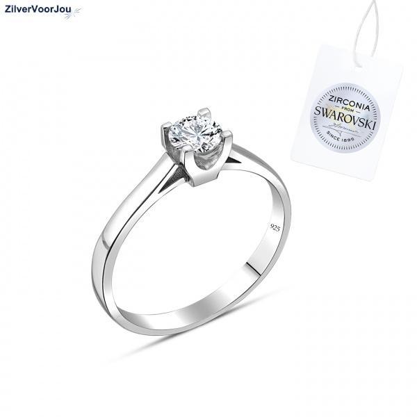 Zilveren Swarovski zirkonia solitaire ring, Sieraden, Tassen en Uiterlijk, Ringen, Nieuw, Verzenden