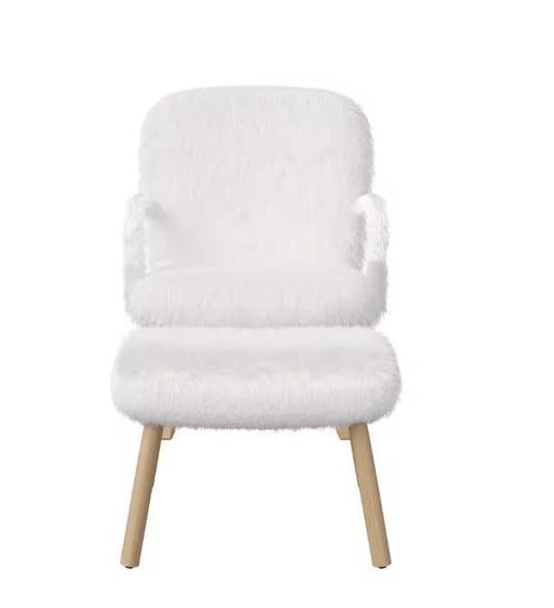 Loungestoel met Voetenbank – Kasjmier &amp; Houten Frame, Huis en Inrichting, Stoelen, Eén, Wit, Nieuw, Hout, Verzenden