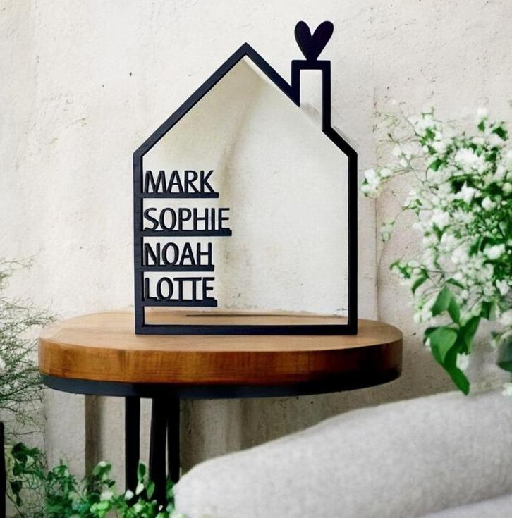 Gepersonaliseerd Houten Huis zwart, Huis en Inrichting, Woonaccessoires | Wanddecoraties, Nieuw, Verzenden