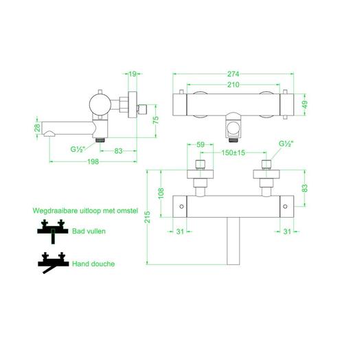 Badthermostaatkraan IVY Concord Opbouw Omstel Met Draaibare, Doe-het-zelf en Verbouw, Sanitair, Ophalen of Verzenden