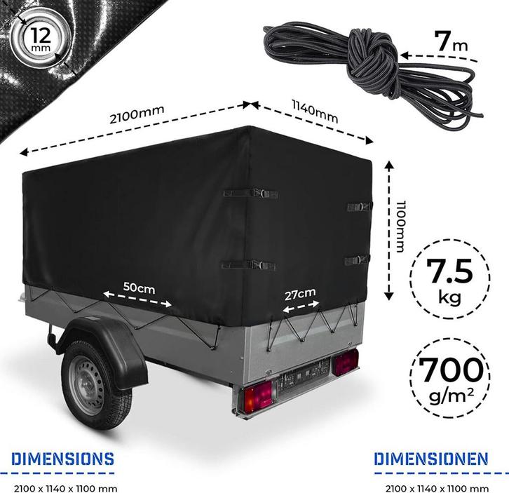 Aanhanger afdekzeil - 210x114x110 cm - Jago®, Auto diversen, Auto-accessoires, Zo goed als nieuw, Verzenden