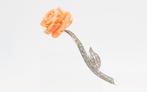 Broche - 18 karaat Witgoud Koraal - Diamant