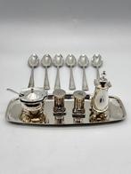 Elegant Silver-Plated Condiment Set with 6 Dessert Spoons, Antiek en Kunst