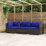 vidaXL Tuinbank 3-zits met kussens poly rattan grijs, Verzenden, Nieuw, Rotan