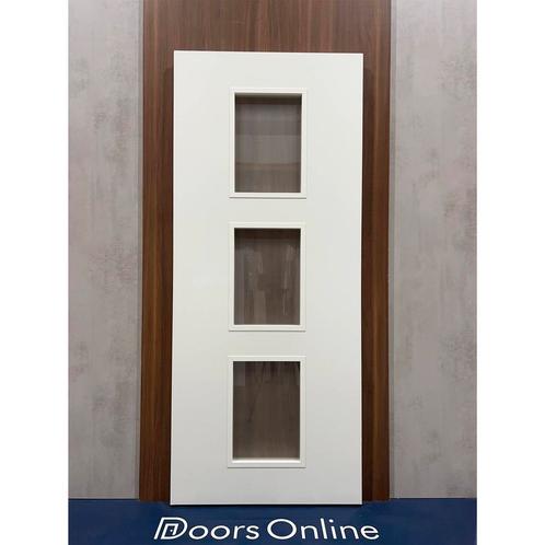 Caracas wit (Opdek rechtsdraaiend, Deur met glas), Doe-het-zelf en Verbouw, Deuren en Horren, Nieuw, Glas, Hout, Binnendeur, 200 tot 215 cm