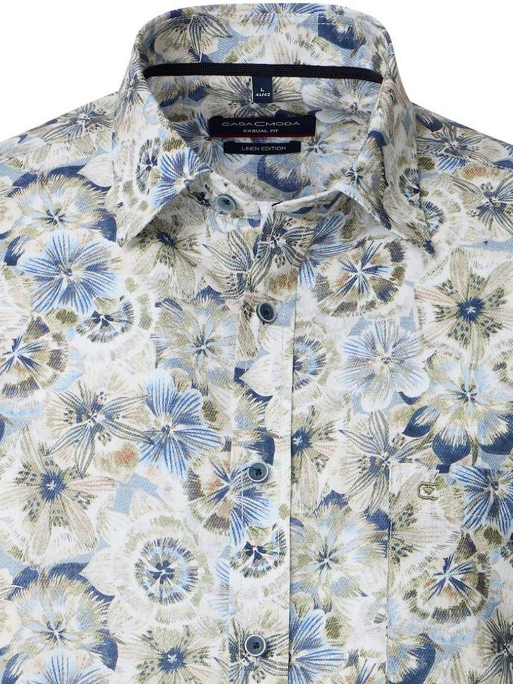 Linnen Casa Moda Gebloemd Overhemd Kent Kraag 454404200-300, Kleding | Heren, Overhemden, Groen, Nieuw, Verzenden