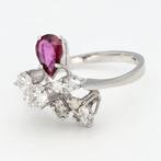 Ring - 18 karaat Witgoud Diamant (Natuurlijk) - Saffier, Nieuw