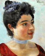 Joan Llaverias Labró (1865-1938) - Retrato femenino, Antiek en Kunst, Kunst | Schilderijen | Klassiek