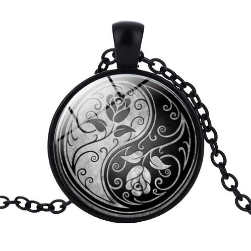 Fako Bijoux® - Ketting - Cabochon - Yin Yang - Zwart, Sieraden, Tassen en Uiterlijk, Kettingen, Verzenden
