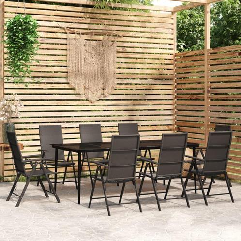 vidaXL 9-delige Tuinset zwart, Tuin en Terras, Tuinsets en Loungesets, Tuinset, Nieuw, 8 zitplaatsen, Rvs, Verzenden