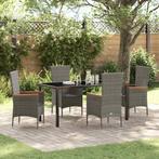 vidaXL Tuin Eetset met kussen 5 pcs Grijs 160 x 80 x 73 cm, Verzenden, Nieuw, Rotan