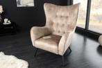 Design XL fauteuil AMSTERDAM champagne fluweel zwart metalen, Huis en Inrichting, Fauteuils, Ophalen of Verzenden, Nieuw