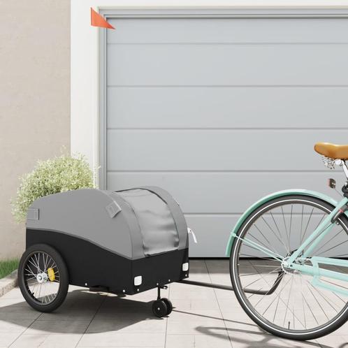 vidaXL Fietstrailer 45 kg ijzer zwart en grijs, Fietsen en Brommers, Fietsaccessoires | Aanhangers en Karren, Nieuw, Verzenden