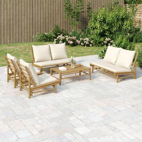 vidaXL 5-delige Loungeset met kussens bamboe crèmewit, Tuin en Terras, Tuinsets en Loungesets, Loungeset, Nieuw, Hout, Verzenden