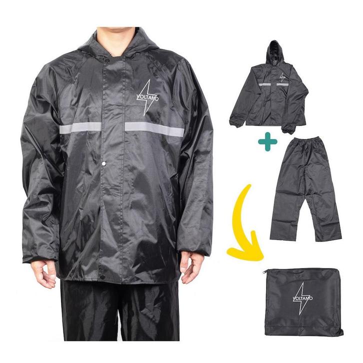 Voltano Regenpak Met Capuchon - Zwart - Inclusief Draagtas, Fietsen en Brommers, Fietsaccessoires | Fietstassen, Nieuw, Verzenden