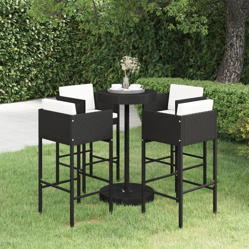 vidaXL 5-delige Tuinbarset met kussens poly rattan zwart, Tuin en Terras, Tuinsets en Loungesets, Nieuw, 4 zitplaatsen, Rotan