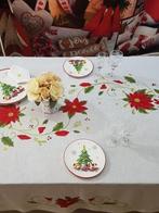 Tovaglia Natalizia in puro lino ricamata a mano 12 posti, Antiek en Kunst, Antiek | Kleden en Textiel