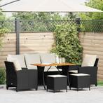 vidaXL 6-delige Loungeset met kussens poly rattan zwart, Verzenden, Nieuw, Rotan, Loungeset