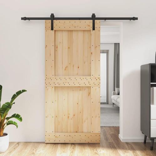 vidaXL Schuifdeur met beslag 95x210 cm massief grenenhout, Doe-het-zelf en Verbouw, Deuren en Horren, Nieuw, Verzenden