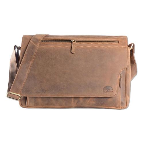 WILD WOODS Leren Messenger 15,6 inch Laptoptas Lichtbruin, Computers en Software, Laptoptassen, Nieuw, Verzenden