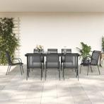vidaXL 9-delige Tuinset textileen en staal zwart, Verzenden, Nieuw, 8 zitplaatsen, Rvs