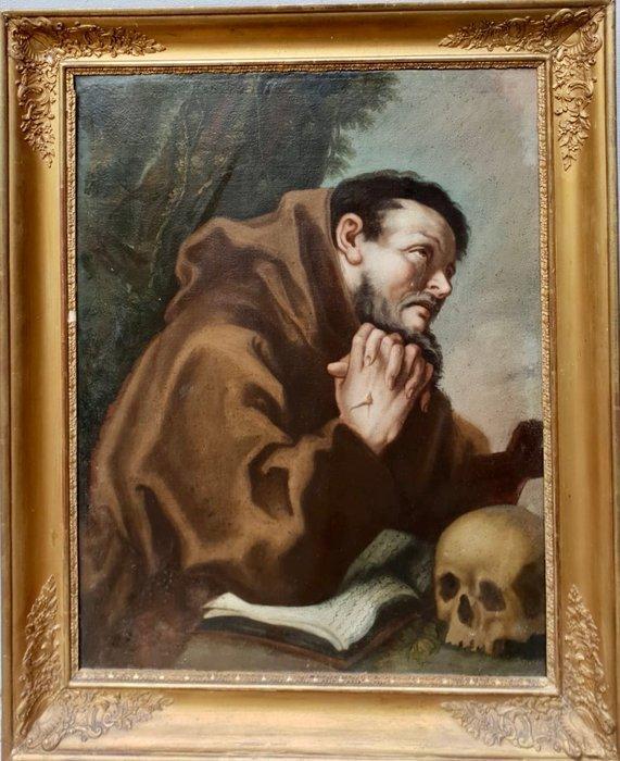 Scuola Bolognese (XVII-XVIII) - San Francesco in preghiera, Antiek en Kunst, Kunst | Schilderijen | Klassiek