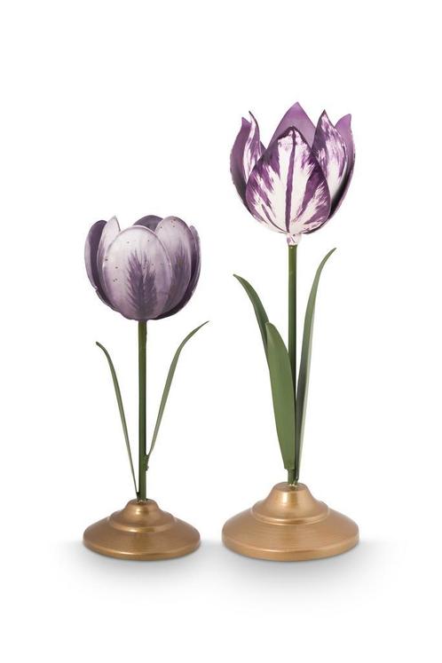 Pip Studio Home Kandelaar Set van Twee - Tulpen - Paars, Huis en Inrichting, Woonaccessoires | Kandelaars en Kaarsen, Minder dan 25 cm