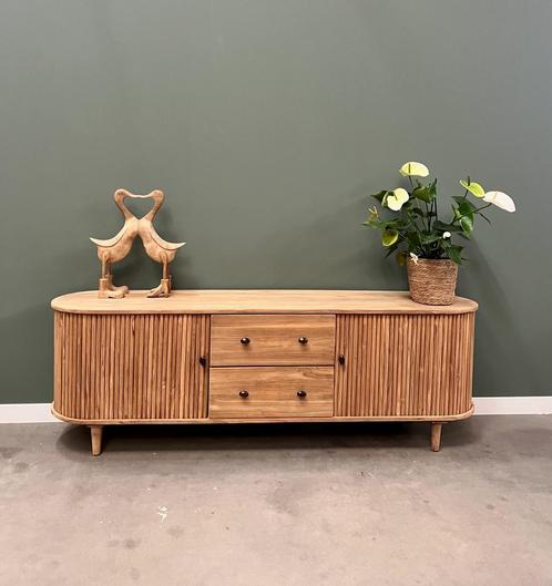 Tv-meubel Retro Chique - 200 cm breed - massief teakhout, Huis en Inrichting, Kasten | Televisiemeubels, 25 tot 50 cm, Nieuw, Teakhout