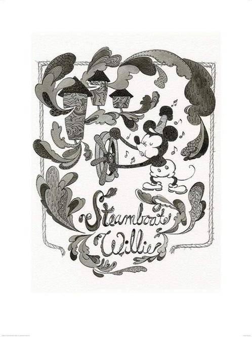 Kunstdruk Mickey Mouse Steamboat Willie Steam 60x80cm, Huis en Inrichting, Woonaccessoires | Schilderijen, Tekeningen en Foto's