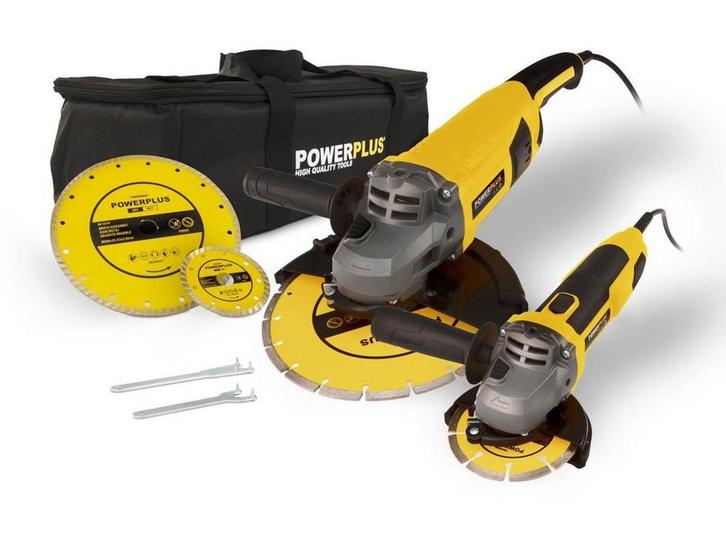 Powerplus POWX06250 Haakse slijper set - 750W en 2000W -, Doe-het-zelf en Verbouw, Gereedschap | Slijpmachines, Zo goed als nieuw