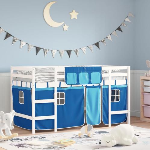 vidaXL Kinderhoogslaper met gordijnen 90x200 cm grenenhout, Huis en Inrichting, Slaapkamer | Bedden, 90 cm, 200 cm, Blauw, Eenpersoons