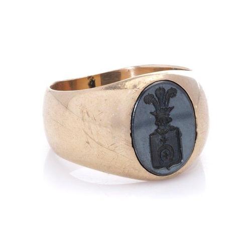 Ring Antieke 19e-eeuwse Poolse 14-karaats gouden zegelring, Sieraden, Tassen en Uiterlijk, Ringen