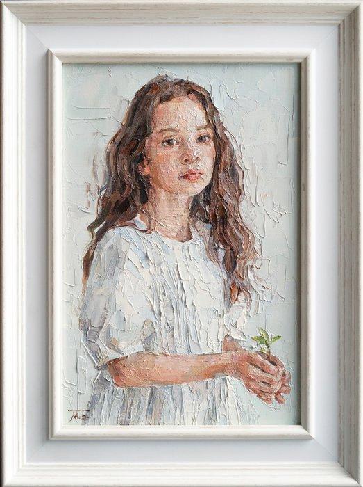 Mariia Bobyreva - Girl with a seedling, Antiek en Kunst, Kunst | Schilderijen | Modern