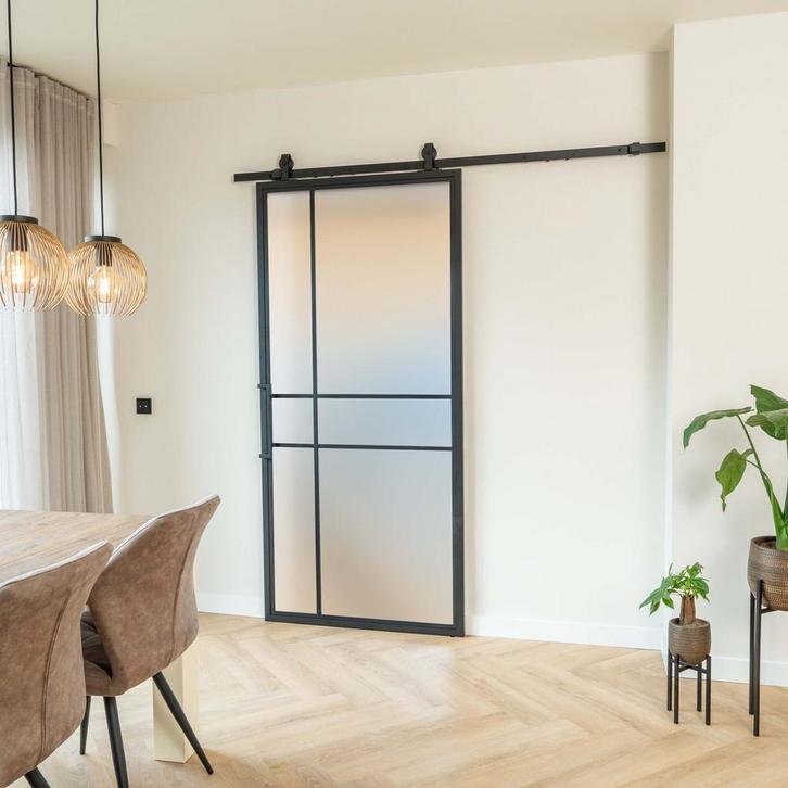 Stalen Schuifdeur - 6 Vlaks - Mat glas - Luxe design *, Doe-het-zelf en Verbouw, Kozijnen en Schuifpuien, Inclusief glas, Nieuw