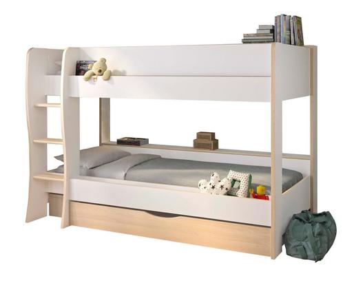 ROOMY - Stapelbed met opbergruimte - 90x200cm - wit eiken, Kinderen en Baby's, Kinderkamer | Stapelbedden en Hoogslapers, Nieuw