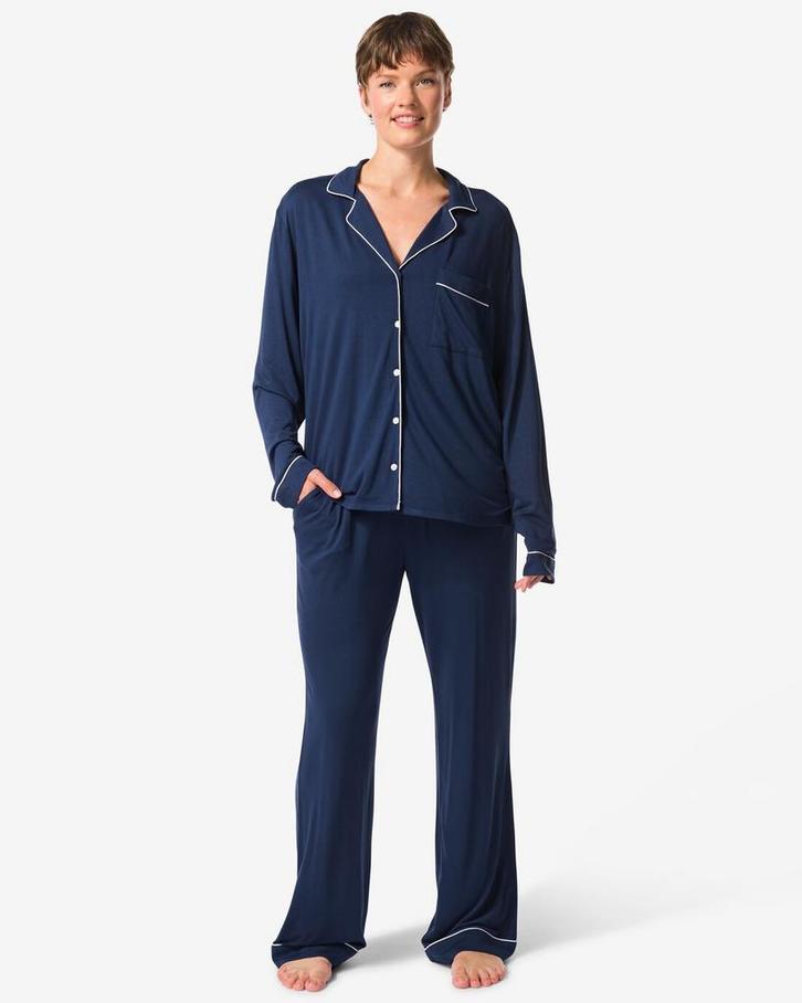 HEMA Damespyjama donkerblauw, Kleding | Dames, Ondergoed en Lingerie, Verzenden