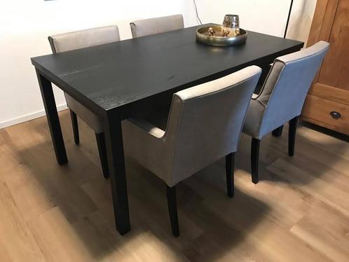 Set van 4 leren eetkamerstoelen - met armleuning en houten p, Huis en Inrichting, Stoelen, Overige kleuren, Nieuw, Leer, Ophalen of Verzenden